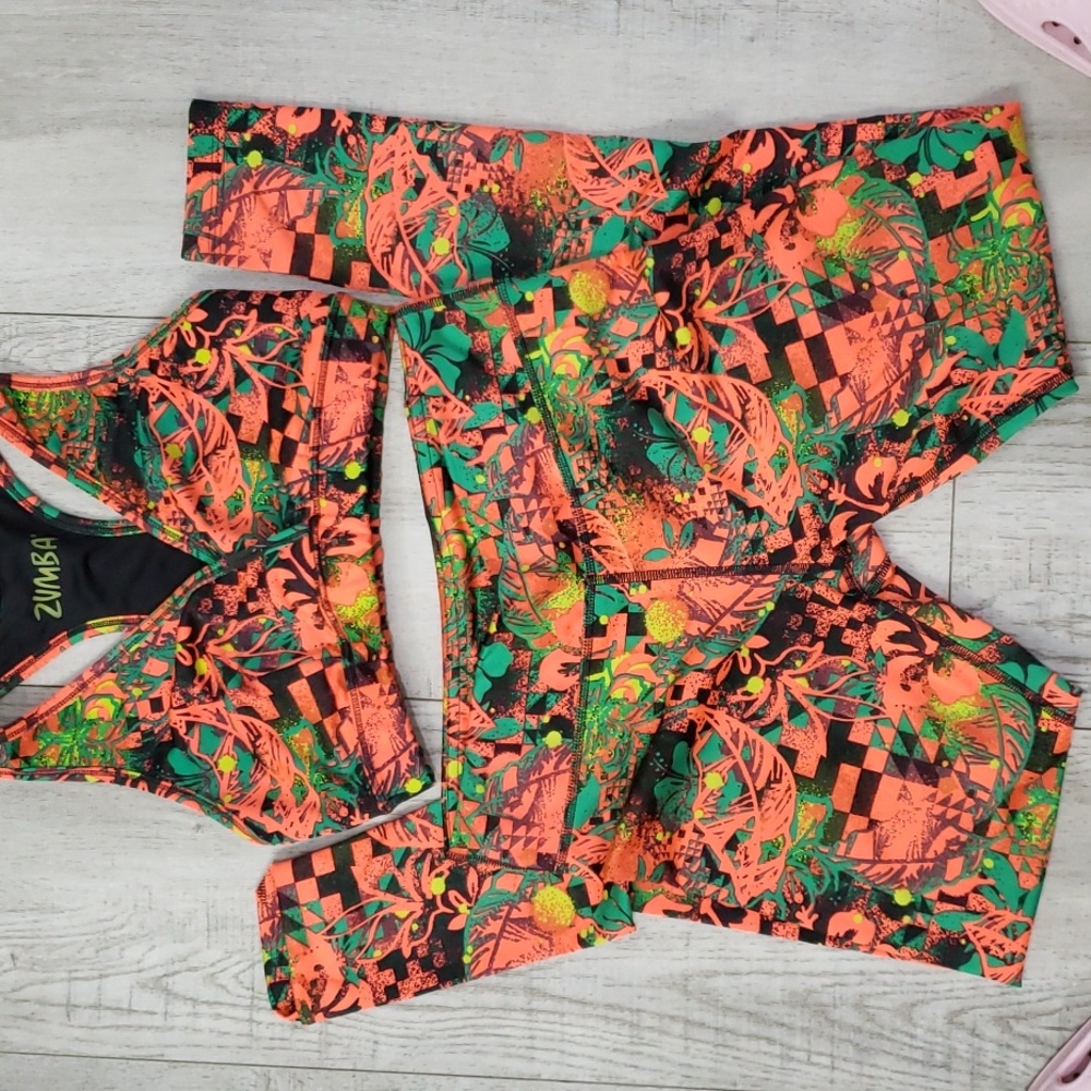 Zumba Fitness Vibrant Leggings and Top Set - Orange and Green - Picture 3 of 7
